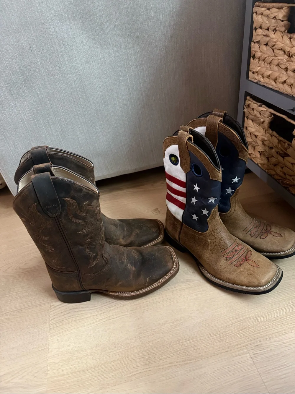 Boys American Flag Western Cowboy Boots + Rustic Brown Cowboy Boots